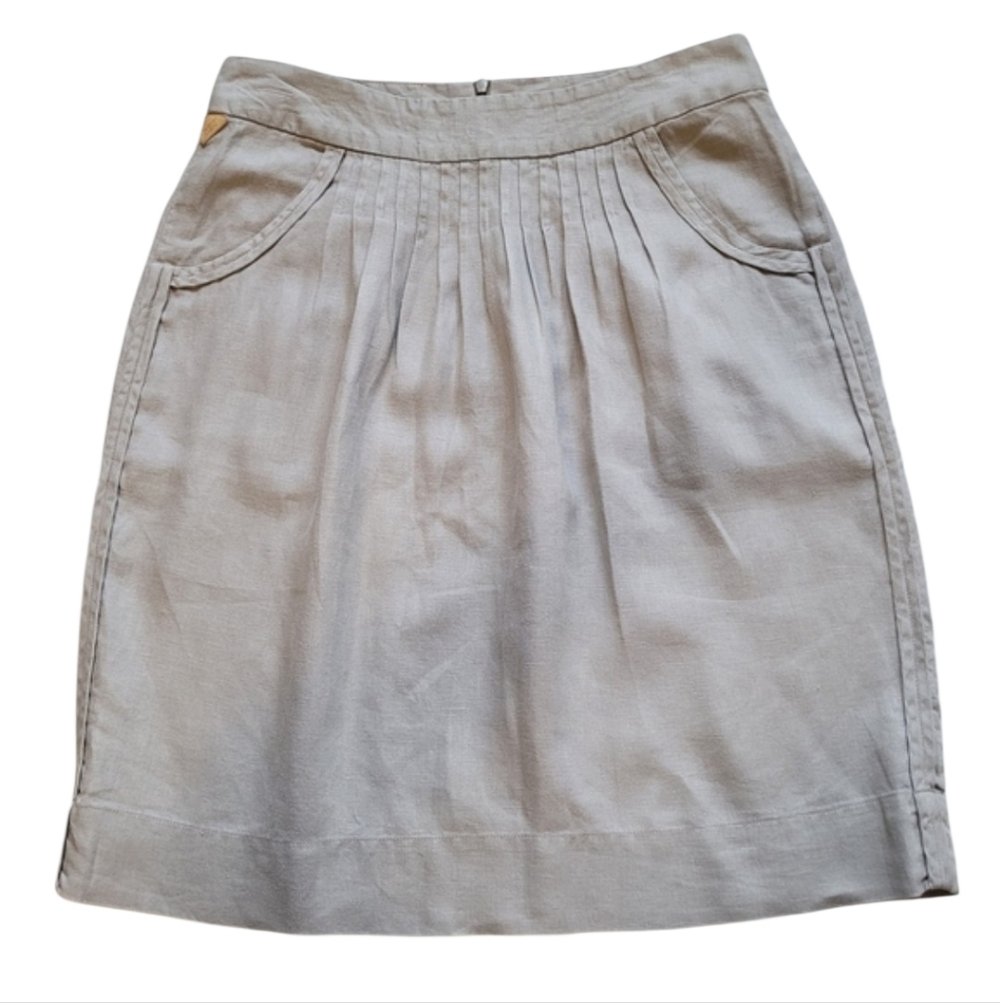 SZ8 100% Linen Pleated Skirt New Man French Heritage Beige/Oatmeal